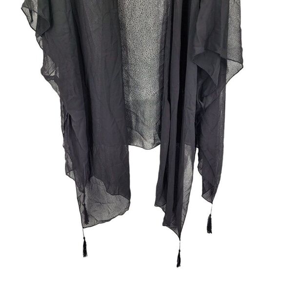 Womens Sheer Tasseled Kimono Black Boho Gothic Witchcore Baddie Festival Night O - Picture 8 of 10